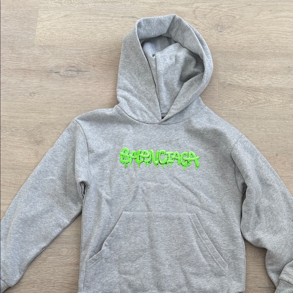 Balenciaga Gray Hoodie with Neon Green Logo